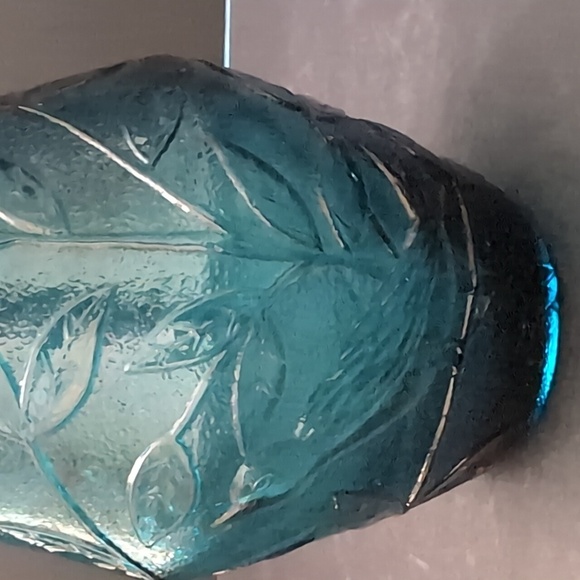 VGT,Mid Century,Dark Teal Empoli Glass Genie Vase with Butterflies/Fruit,Vines. - Picture 3 of 9